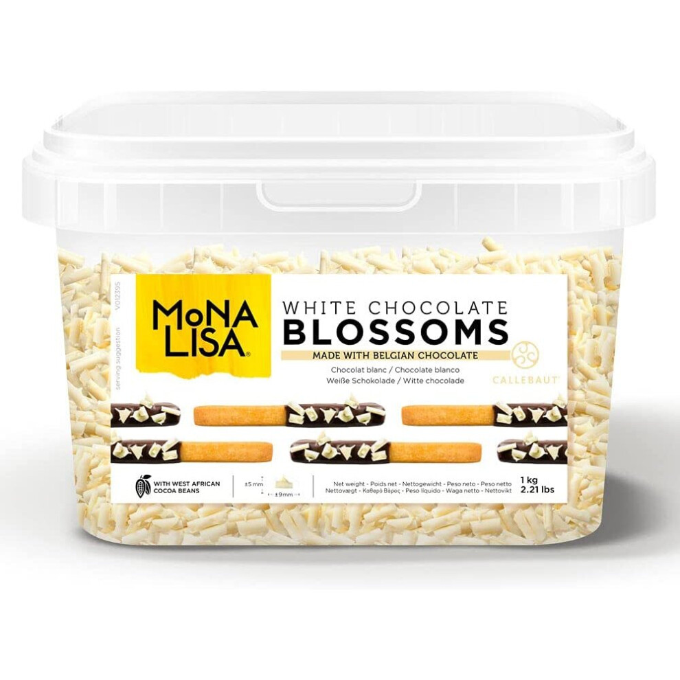 Mona Lisa Blossoms By Callebaut (White Chocolate, 1kg Tub) â Belgian Chocolate Curls/Shavings For Decorating And Topping Cakes, Cupcakes, Gateaux