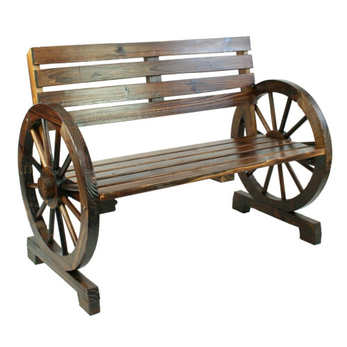 Burntwood Wooden Cart Wagon Wheel 2 or 3 Seater Bench Garden Patio ...