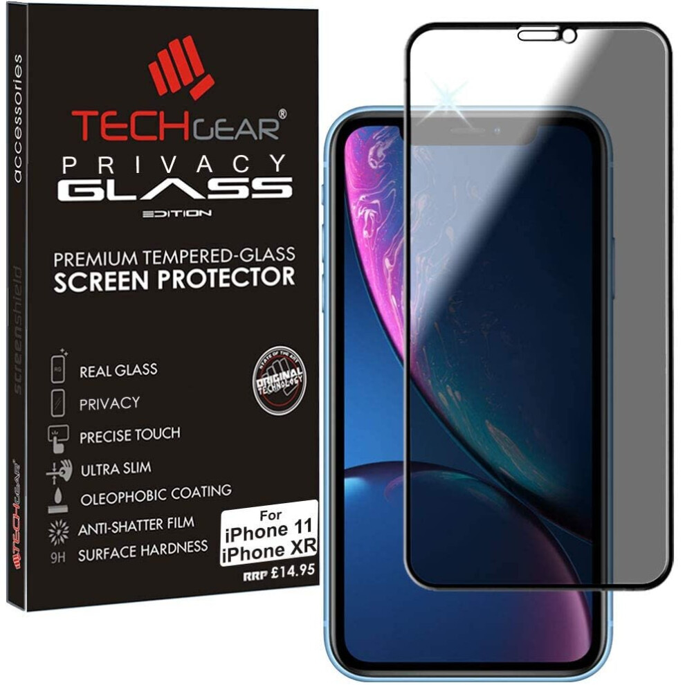 Techgear Anti Spy Screen Protector For Iphone 11, Iphone Xr - Privacy 3D Glass Edition Genuine Tempered Glass Full Screen Protector Guard Cover