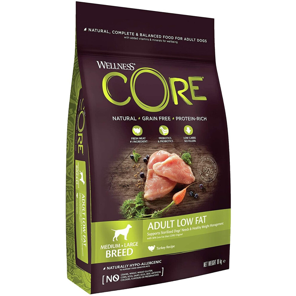 Wellness Core Low Fat/Healthy Weight Dog Food Dry, Free - Turkey, 10 Kg Grain
