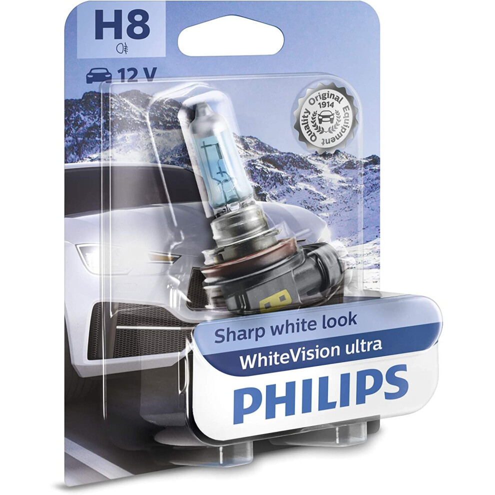 Philips Whitevision Ultra H8 Car Headlight Bulb, Single Blister