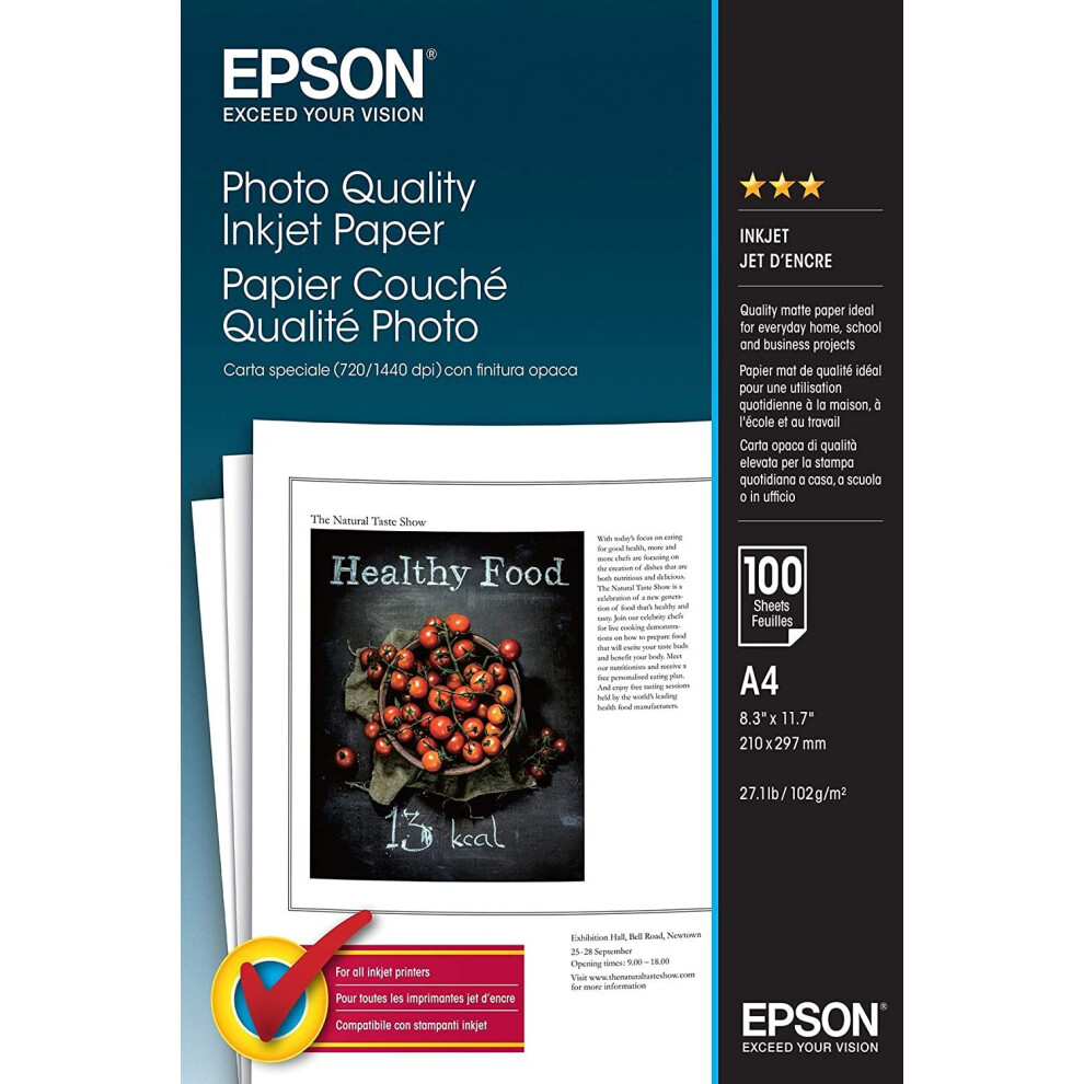 Epson White Photo Inkjet A4 Paper 102gsm (Pack of 100) C13S041061