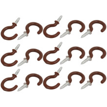 sourcingmap® 7/8 Inch Plastic Coated Screw-in Open Cup Ceiling Hooks Hangers Brown 15pcs
