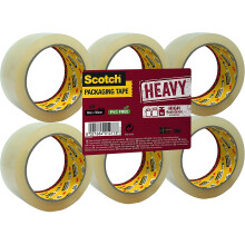 Scotch Heavy Duty Packaging Tape, 66m x 50mm, Clear, 6 Rolls, Suitable for Rough Handling and Shipping