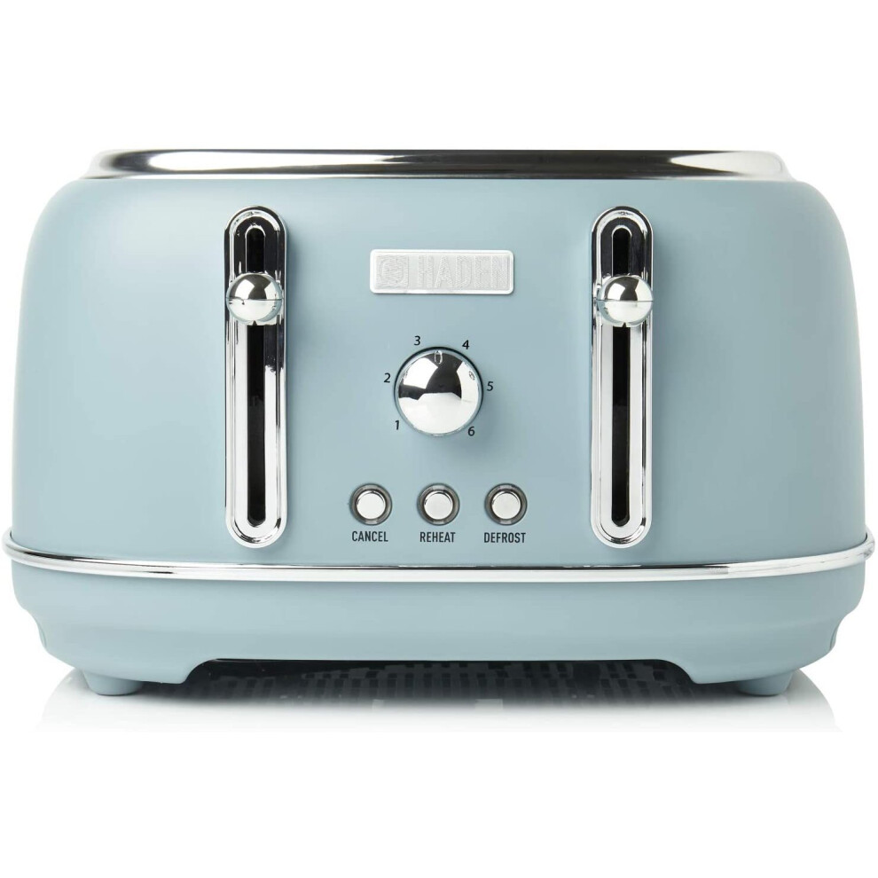 Haden Highclere Toaster - Electric Stainless-Steel Toaster with Reheat and Defrost Functions - 1370-1630W, Four Slice, Blue - CF41