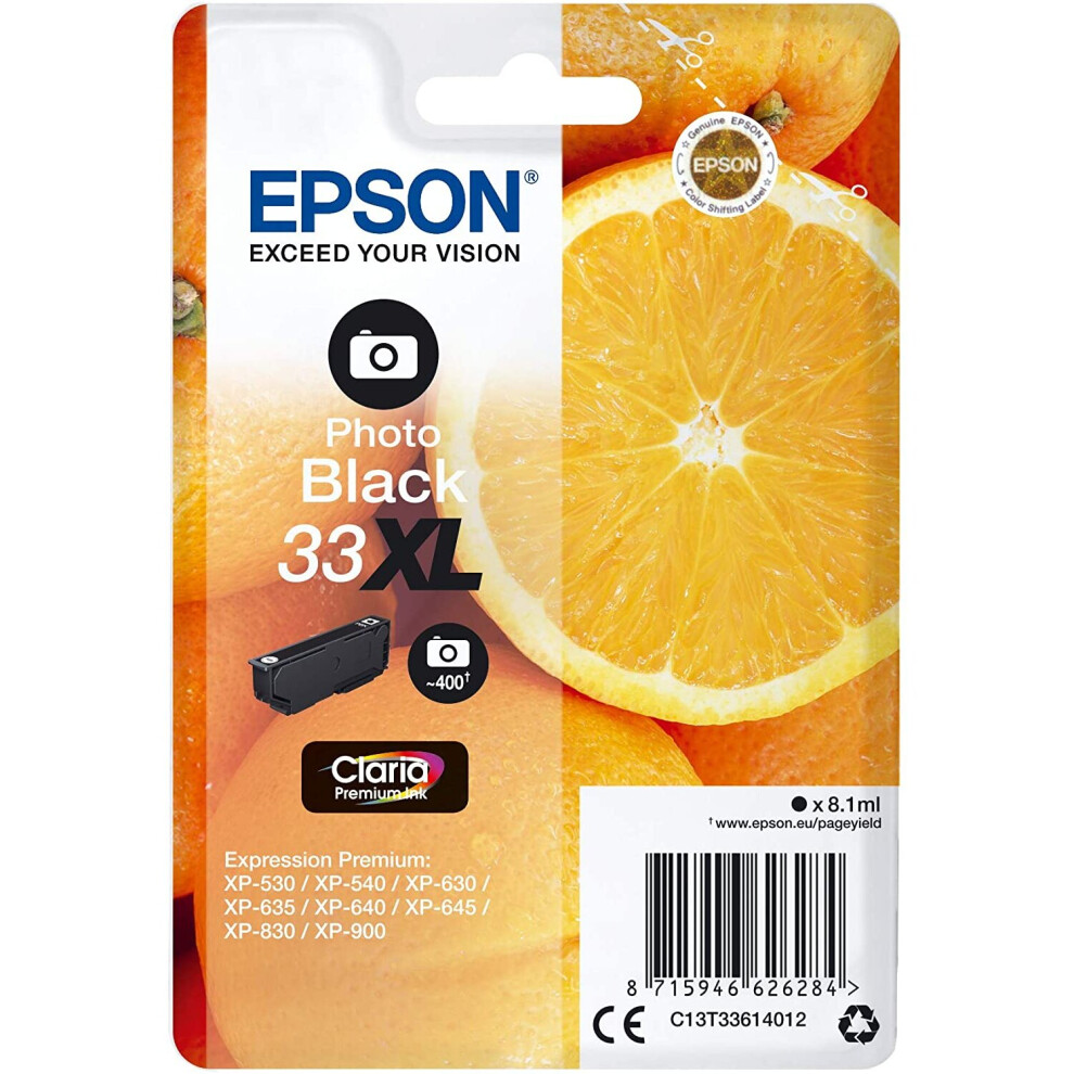 Epson 33XL Photo Black Oranges High Yield, Genuine, Claria Premium Ink, Amazon Dash Replenishment Ready