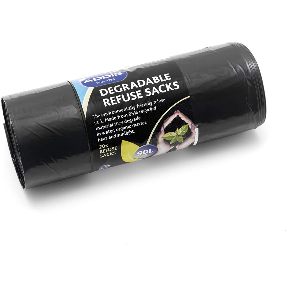 Addis 504870 90L Plastic Refuse Sacks 20 Each, Single Roll Black
