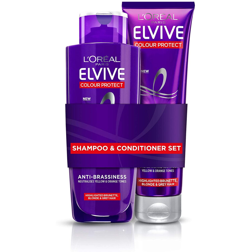 New L’oréal Paris L'oreal Elvive Colour Protect Anti-Brassiness Shampoo & Conditioner Set (200Ml + 150Ml) Purple