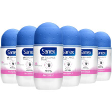 Sanex Dermo Invisible Roll On Antiperspirant 50ml, pack of 6, white
