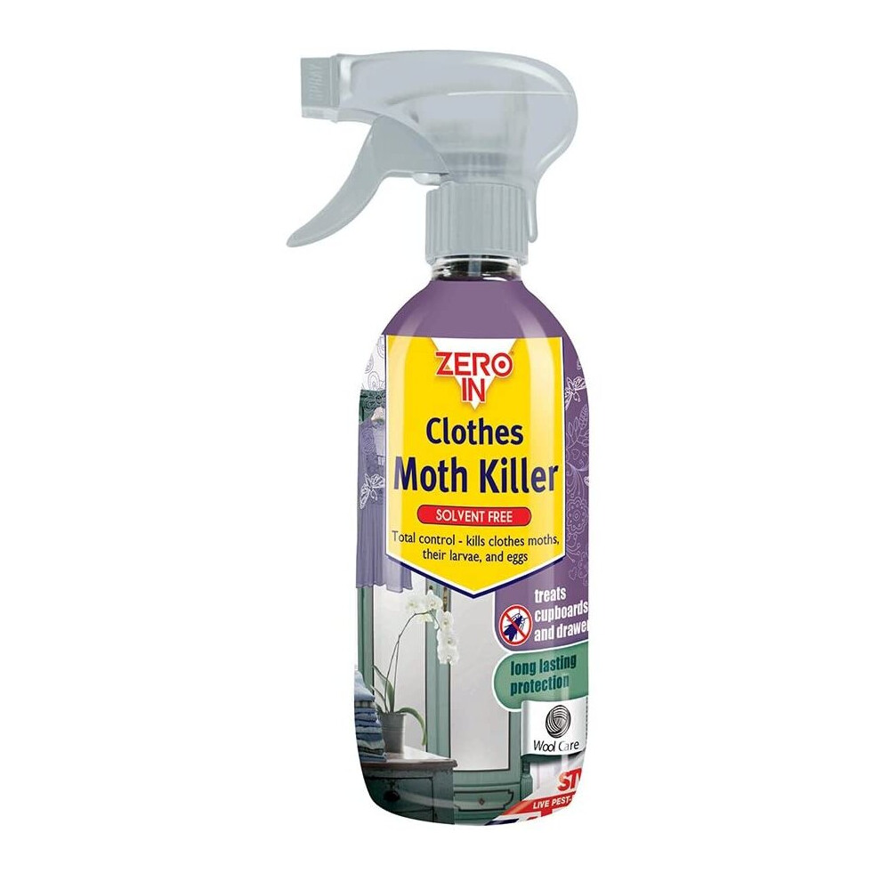 Zero In Clothes Moth Killer 500ml (Chemical-Free Treatment Repels Clothing Moths, Larvae and Eggs)