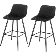 Set of 2 Black Velvet Elegant High Seat Bar Stools UK Comfortable Best