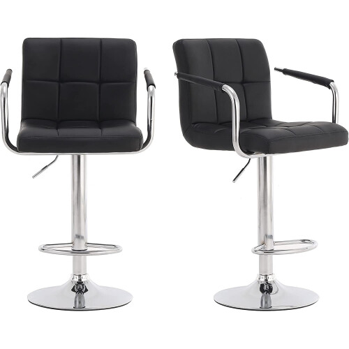 2X Modern Black PU Leather Chrome Base Adjustable Swivel Bar Stools UK