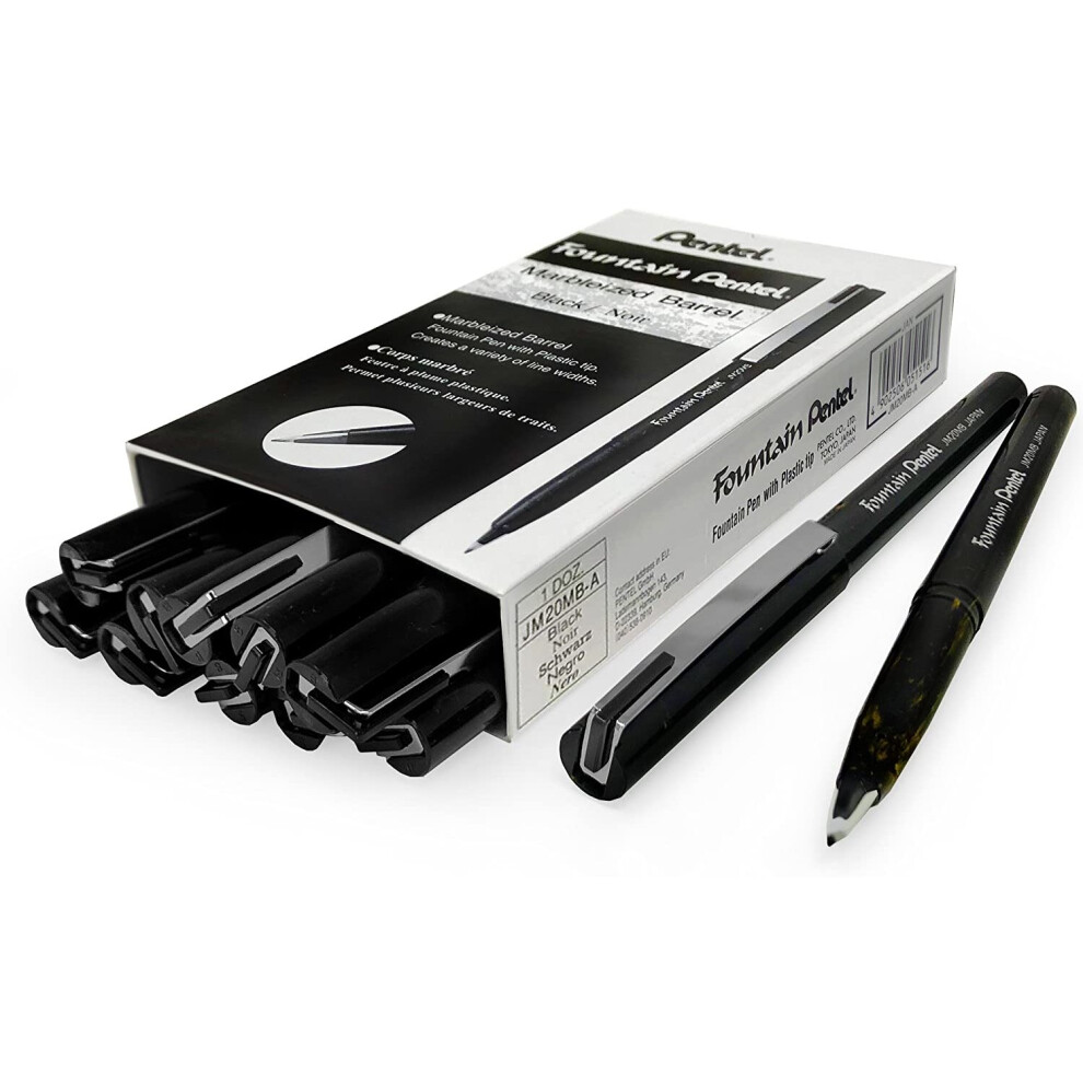 Pentel Disposable Fountain Pen – Jm20 – Marbleized Gold And Black Barrel – Black Ink – Box Of 12