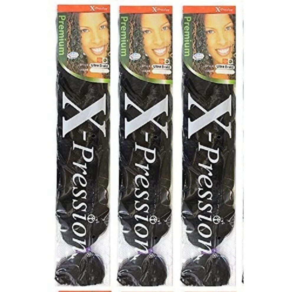 X-Pression Ultra Braid Artificial Hair Extension #1 Black Approx. 210Cm (3 Pcs Offer)