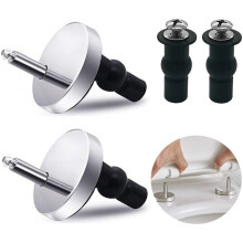 1 Pair Universal Toilet Seat Hinge Fixings with Spare Expanding Rubber Screws - Easy Install, Stainless Steel & Plastic
