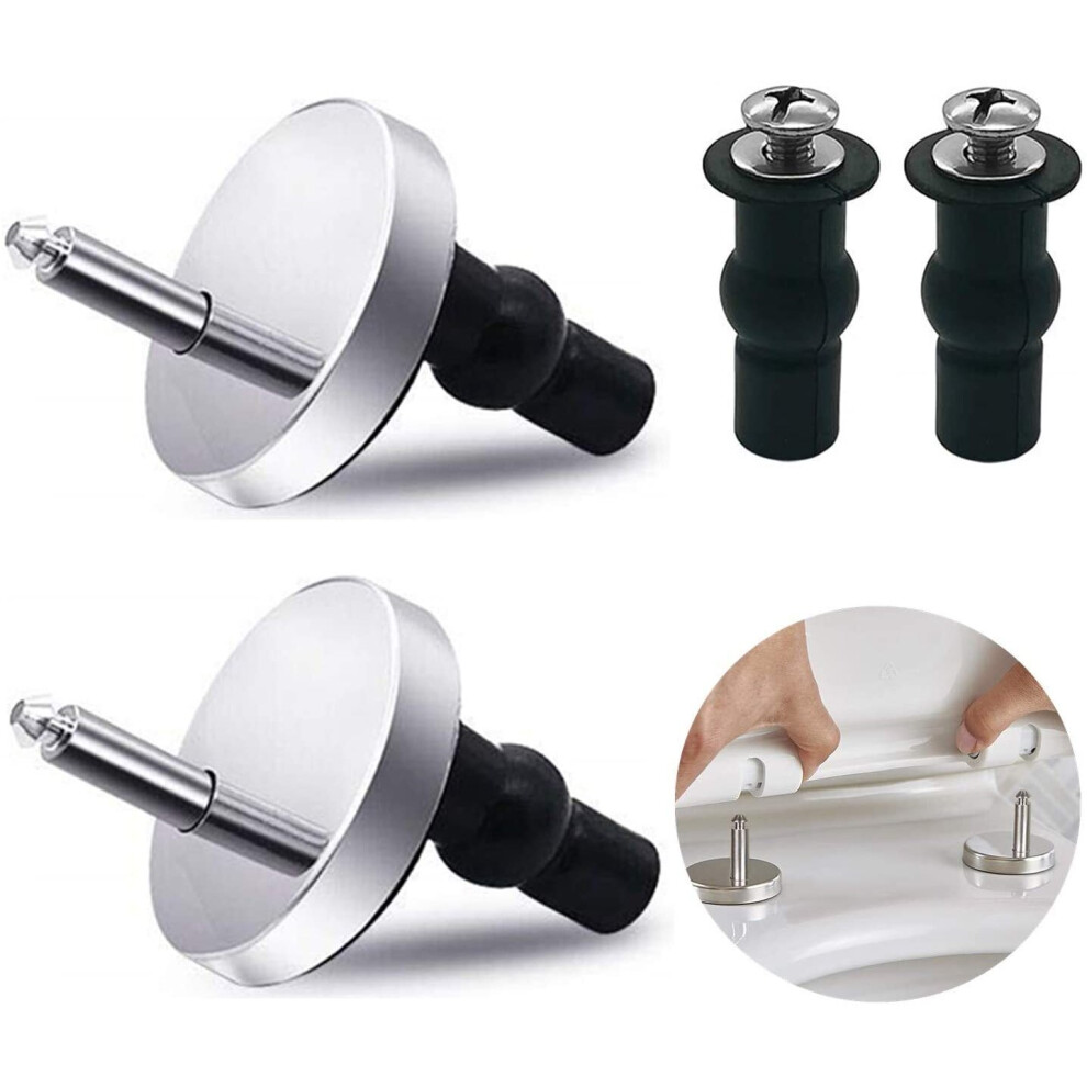 1 Pair Universal Toilet Seat Hinge Fixings With Spare Expanding Rubber Screws - Easy Install, Stainless Steel & Plastic 615855041766