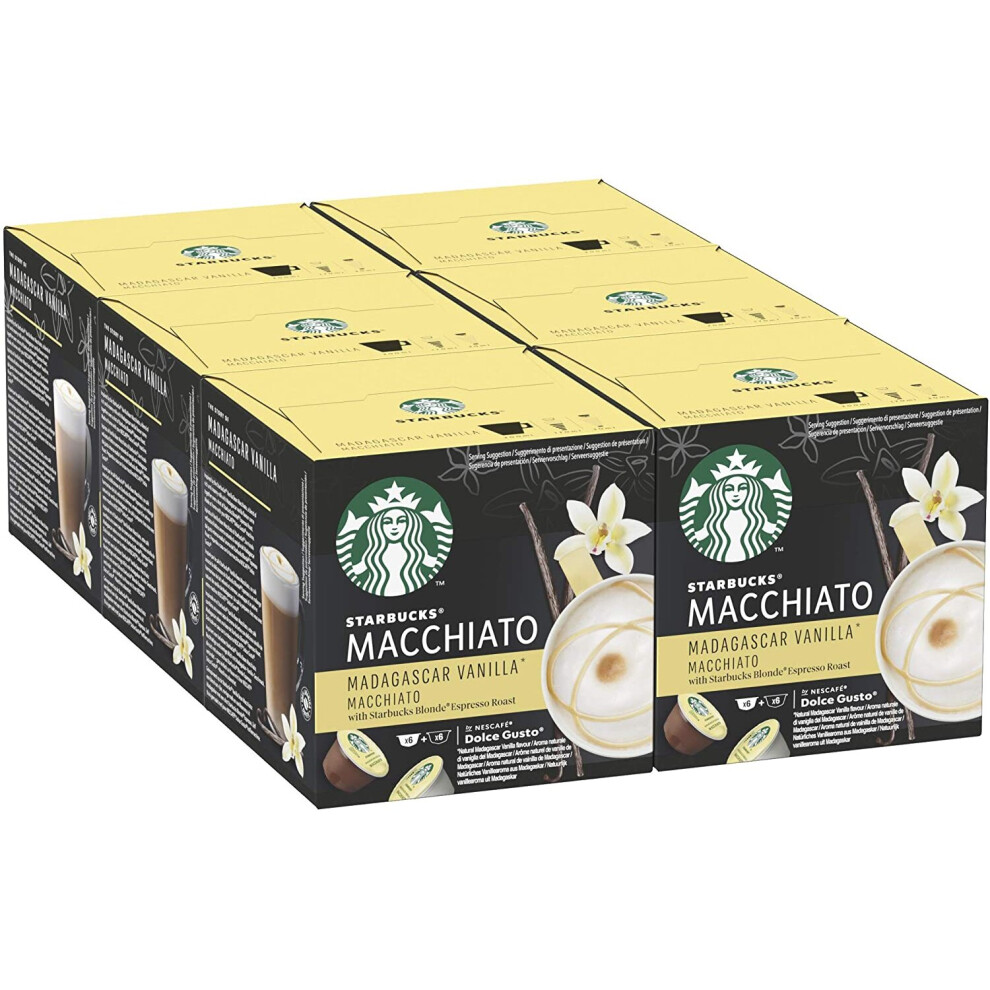 STARBUCKS Vanilla Latte Macchiato by Nescafe Dolce Gusto Coffee Pods (Pack of 6, Total 72 Capsules, 36 Servings)