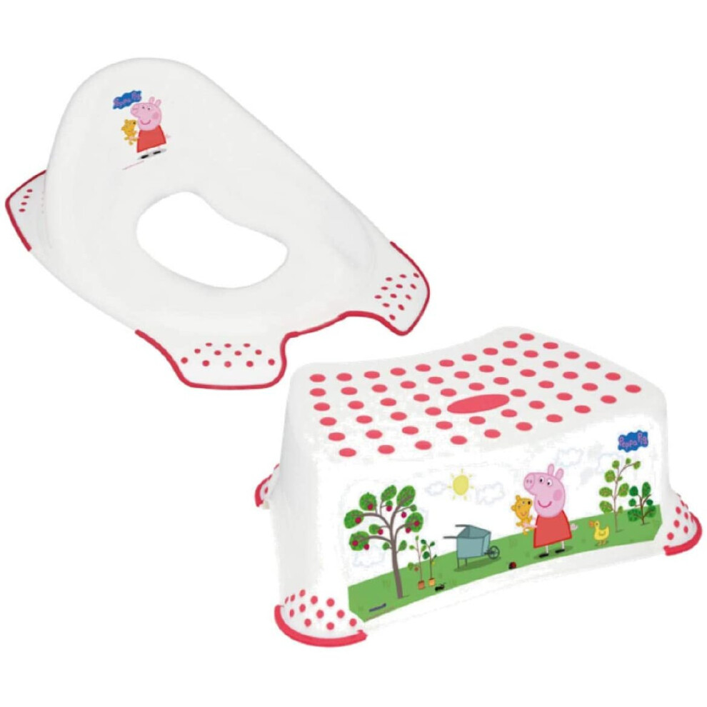 Peppa Pig 49613 Toilet Training Seat Bundled with Peppa Pig Step Stool with Non Slip Feet White