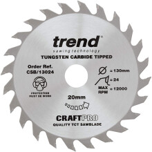 Trend CSB/13024 Craft Pro Combination TCT Blade for Circular Saws, Tungsten Carbide Tipped, 130mm x 24 Teeth x 20mm Bore