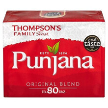 Thompsons Punjana Tea Bags - 80 per Pack, Pack of 6 | Rich Assam & Kenyan Blend