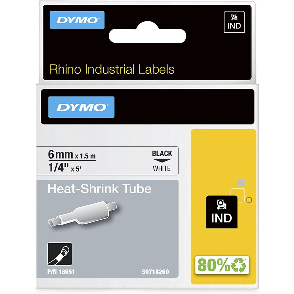 DYMO RhinoPRO Heat-Shrink Cable Label Tubes, 6mm, 1.5m, White (18051)