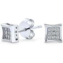 Geometric Mens Square Shaped Cubic Zirconia Micro Pave CZ Kite Stud Earrings For Men 925 Sterling Silver 5 7 9 11 12 MM