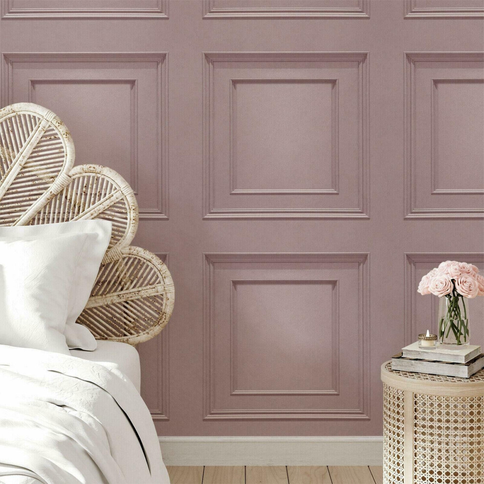 Belgravia Oliana Light Blush Pink Wood Panel Coving Wallpaper 8488 5056301469690
