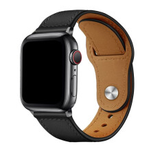 (Black, 42/44/45mm) Luxury Leather Watch Band Vintage Wristband Strap For Apple iWatch 1/2/3/4/5/6/7