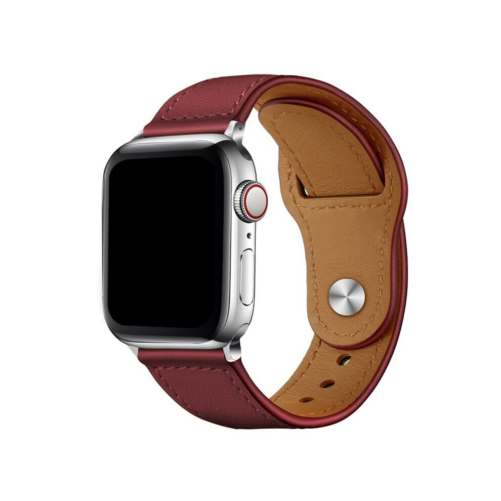 (Dark Red, 42/44/45mm) Luxury Leather Watch Band Vintage Wristband Strap For Apple iWatch 1/2/3/4/5/6/7-image-OPC-P8Y9F2Z-NEW