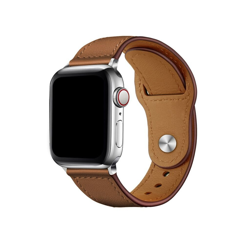 (Light Brown, 42/44/45mm) Luxury Leather Watch Band Vintage Wristband Strap For Apple iWatch 1/2/3/4/5/6/7