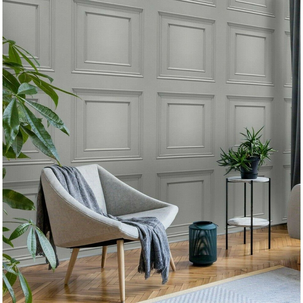 Belgravia Oliana Modern Grey Wood Panel Effect Coving Wallpaper 8492