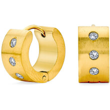 Wide 1 Row Cubic Zirconia CZ Huggie Hoop Kpop Earrings For Men For Women Gold Plated Stainless Steel