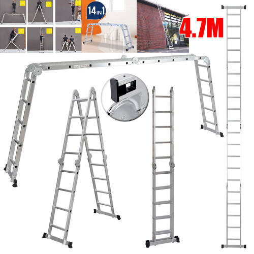 4.7M Multi-Purpose Step Ladder 14 IN 1 Aluminium Folding Extension