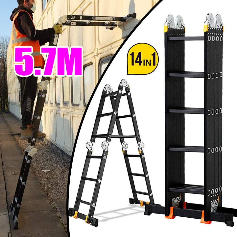 5.7M Heavy Duty Folding Ladder Aluminium Extendable Multi Purpose Step