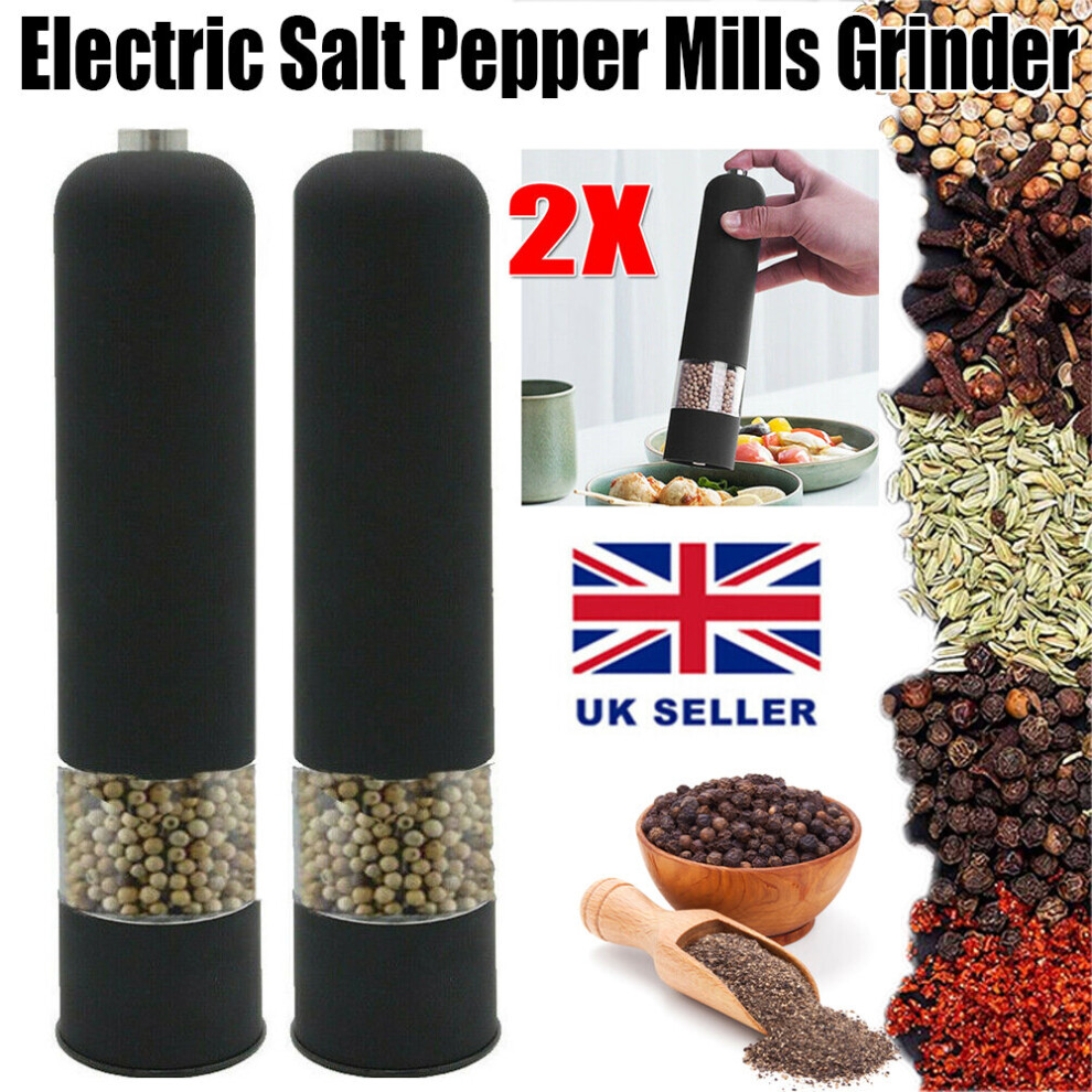 2PC Automatic Electric Salt & Pepper Mill Grinder LED Battery-Operated
