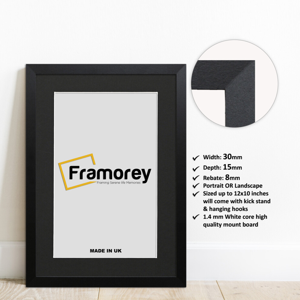 (10x8" Pic (12x10" Frame)) Matt Black Picture Frame Photo Frames With Black Mount Wall Art Hanging Frame Home Decor Frame