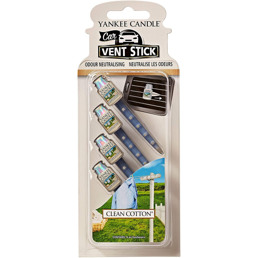 Yankee Candle 1194395E Vent Sticks Car Air Fresheners, Clean Cotton, Attaches to Vehicle Air Vents, 4 Counts