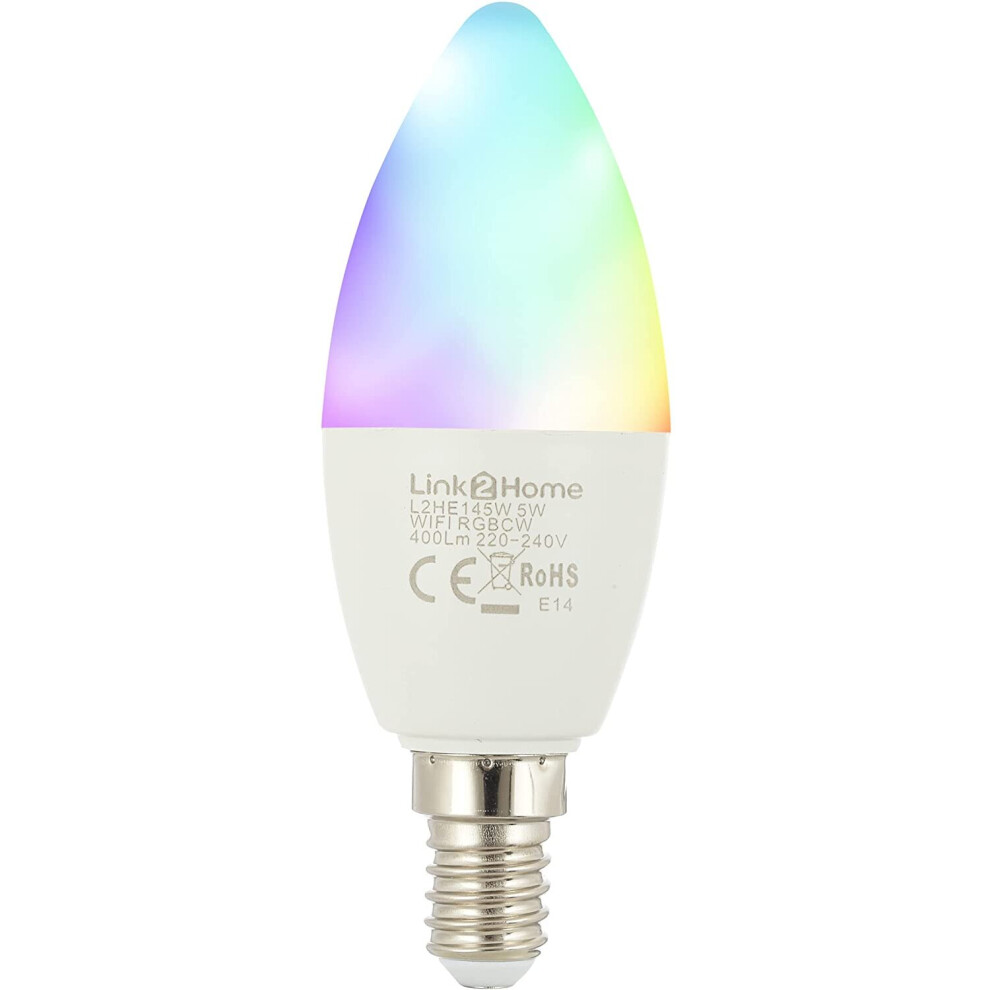 Link2Home E14/40W Equivalent WiFi LED Lamp, Smart Light Bulb with RGB Multicolour Settings â Dimmable with Alexa and Google Voice Control-image-OPC-P8Y9J97-NEW