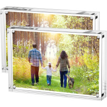 Boxalls Acrylic Photo Frame 13 x 18 cm (5 x 7 inch)-Set of 2, Double Sided Picture Frame with Magnetic, Clear Frameless Desktop Photo Block