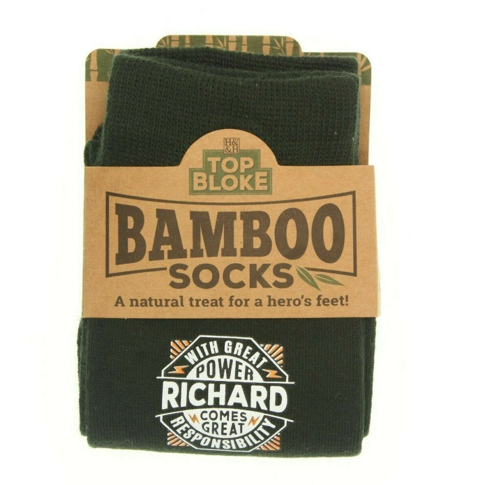 (Richard) Top Bloke Mens Bamboo Socks Green Personalised Name-image-OPC-P8Y9MSH-NEW