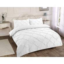 Rayyanlinen 3Pcs Pintuck Pleated Duvet Cover Bedding Set With Pillowcases (White, Double)