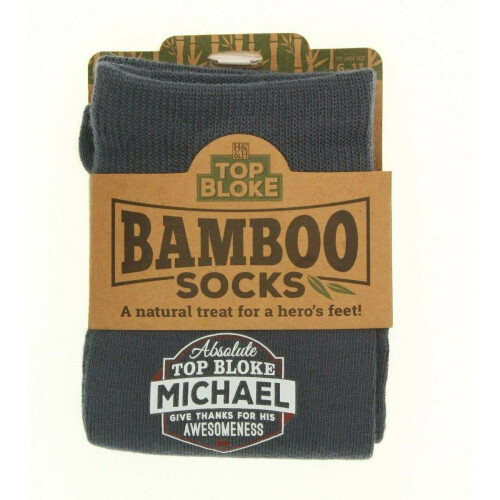 (Michael) Top Bloke Mens Bamboo Socks Bluish Grey Personalised Name