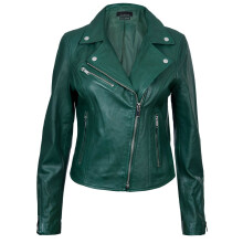 (2XL) Ladies Biker Style Green Leather Womens Jacket