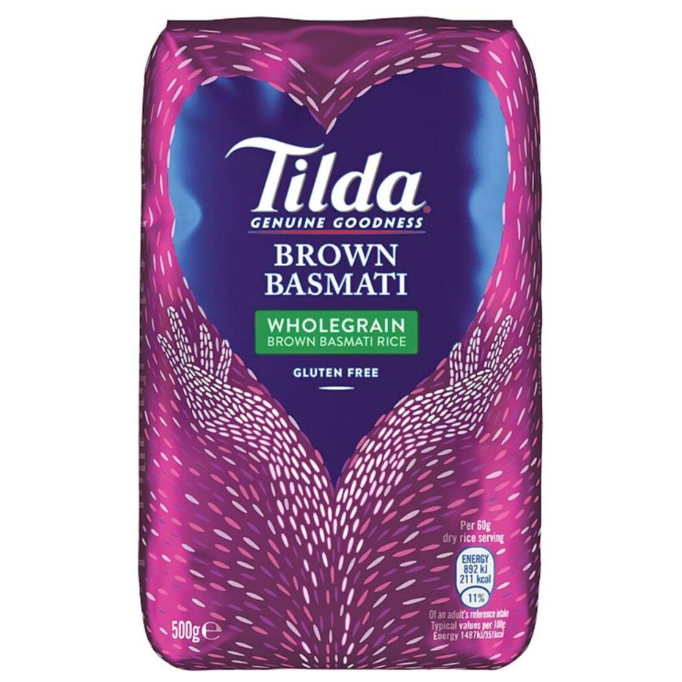 Tilda Brown Basmati Rice 500G Pack Of 8 - Gluten Free Wholegrain Genuine Goodness
