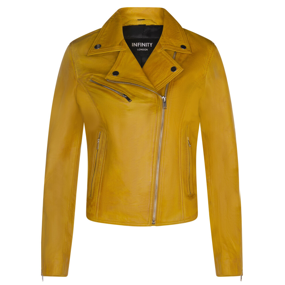 Infinity Leather Women's Yellow (S) Leather Classic Biker Style Jacket