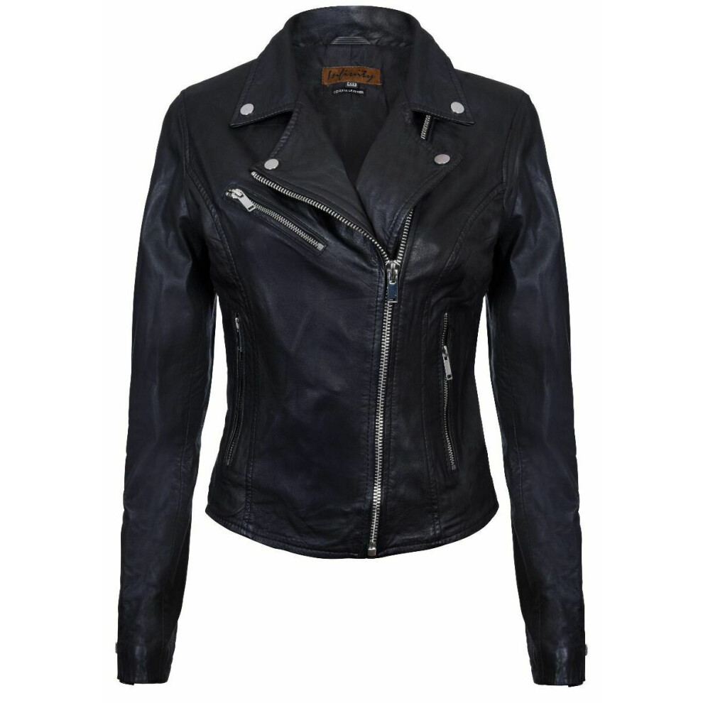 Infinity Leather Women's Black (S) Classic Biker Style Leather Jacket