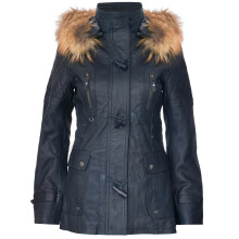 (22) Womens Blue Leather Parka Detachable Hooded Coat