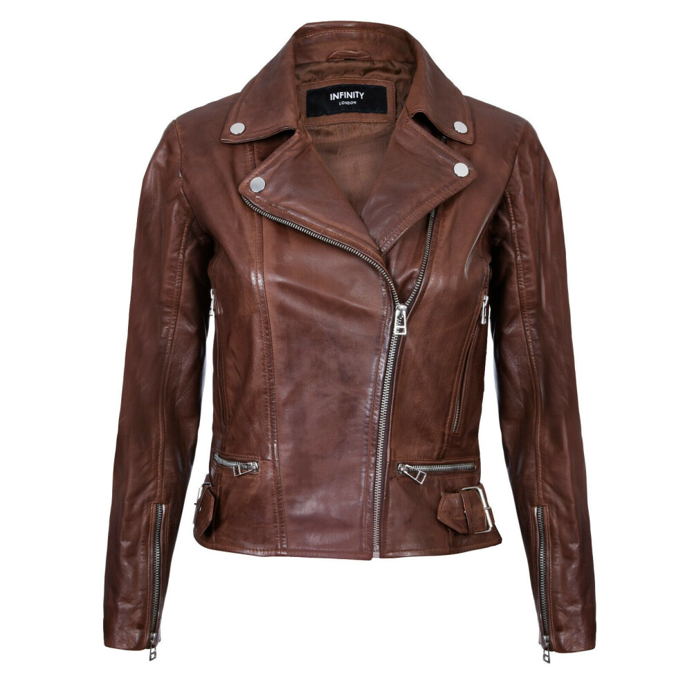 Infinity Leather Women's Brown ) Classic Biker Style Leather Jacket Xxl