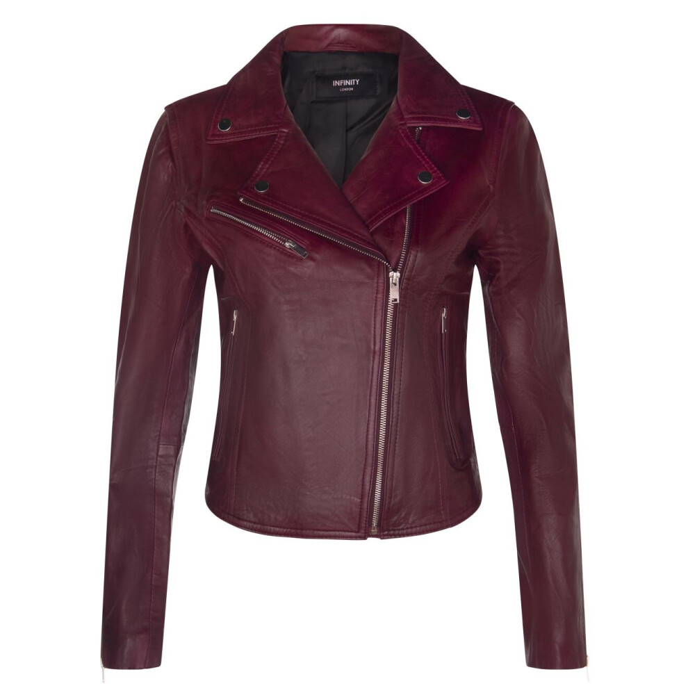 (XL) Ladies Classic Biker Style Burgundy Leather Jacket