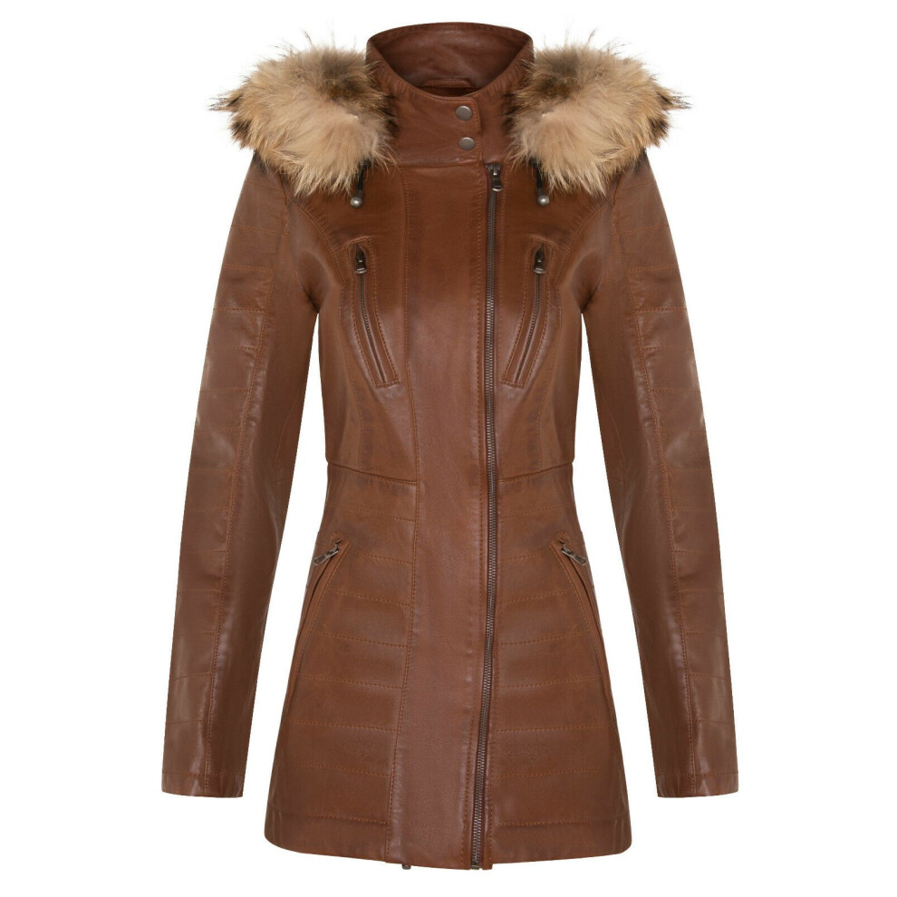 Infinity Leather Women's Tan Quilted Leather Parka Jacket-Curitiba In | Size: 10 - Image 5